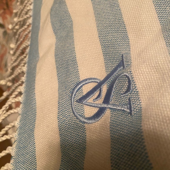 Victoria's Secret Other - Victoria’s Secret Blue And White Striped Beach Fringe Throw Blanket 50X60